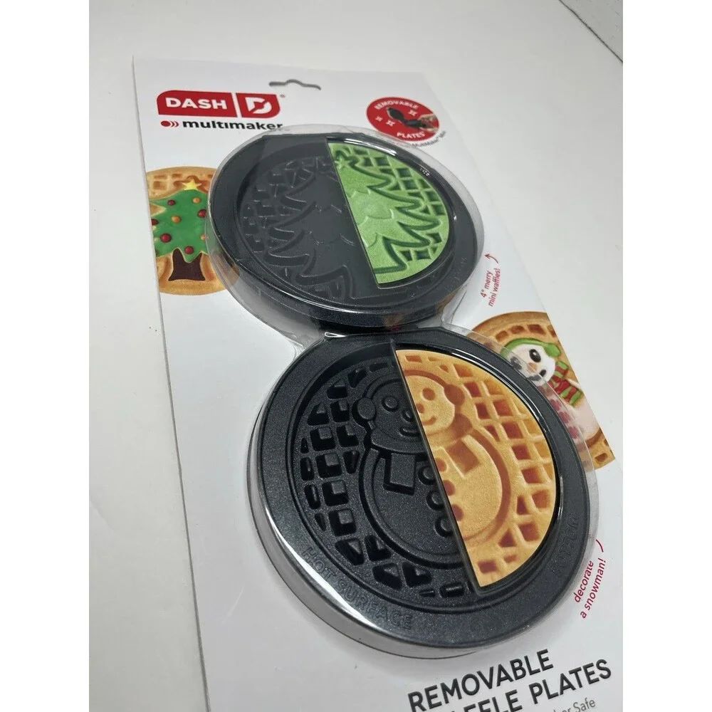 dash mini waffle Maker removable plates Holiday Snowman Pine Tree Xmas Tree 2pc